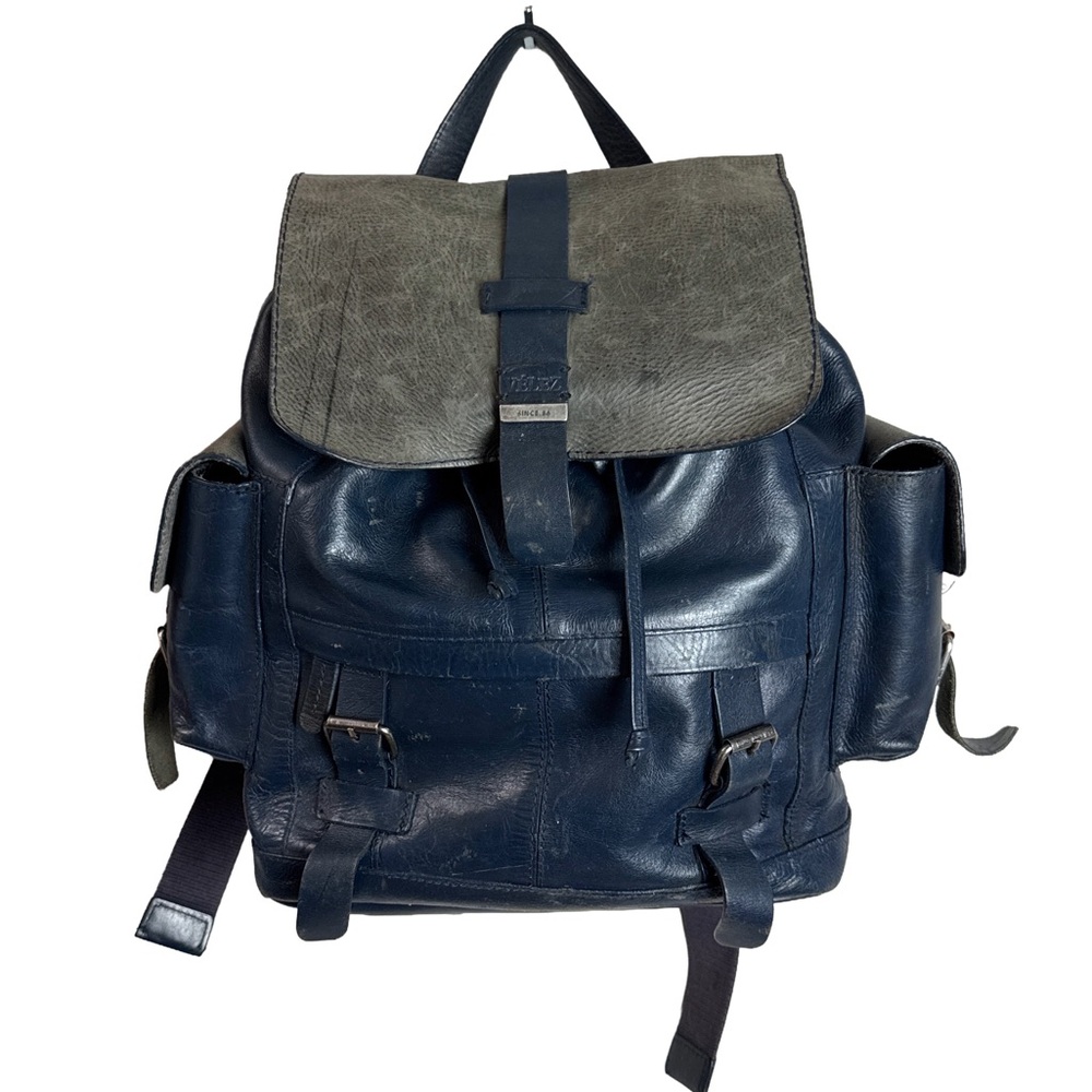 Vintage VERDE Leather Backpack – Blue & Grey